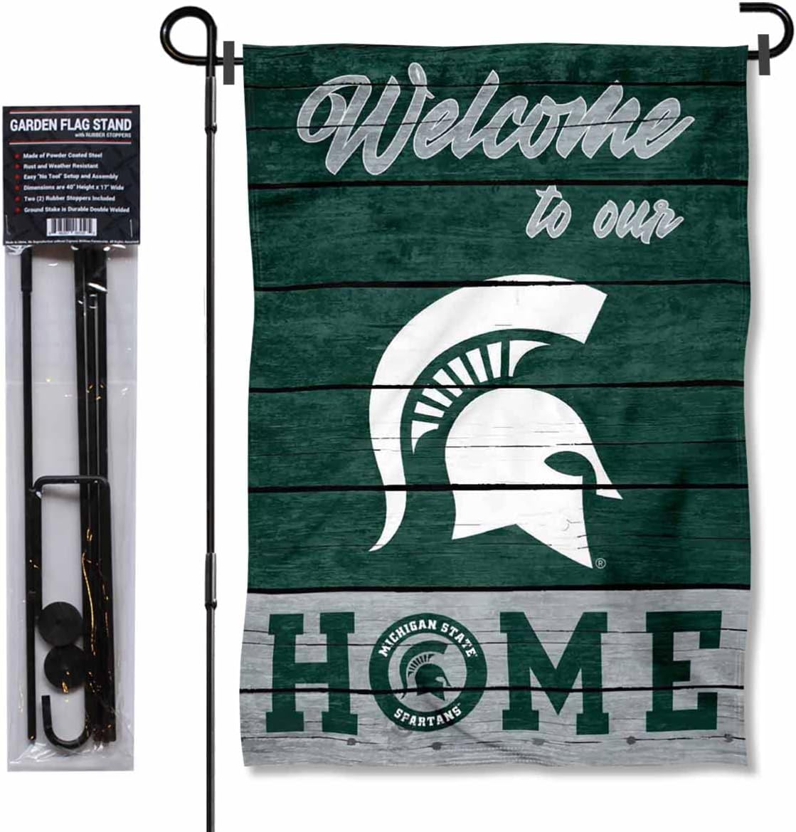 Michigan State Spartans Welcome to our Home Garden Flag with Stand Holder