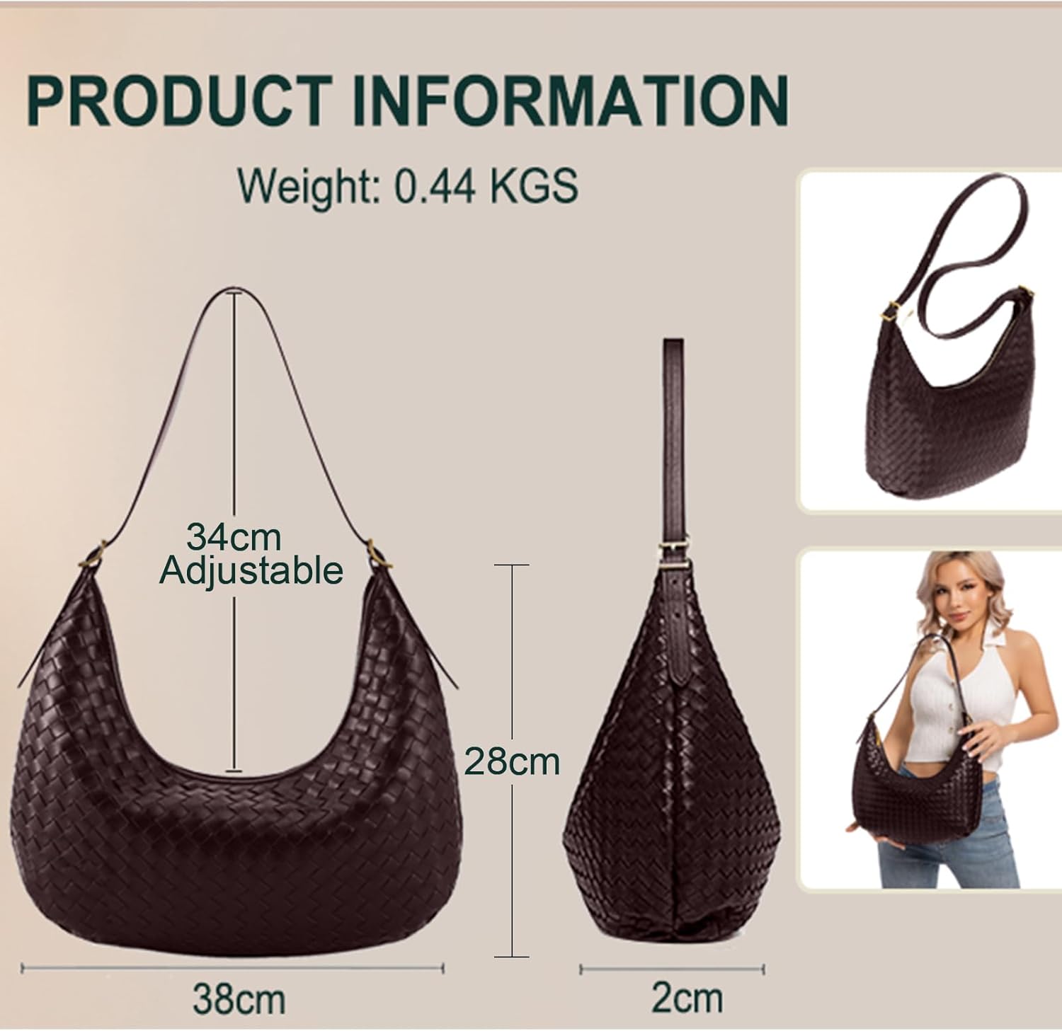 Shoulder Bag Handbag for Women Crossbody Tote Bags Woven Purse Clutch Women's Medium Underarm Hobo With Pocket Large