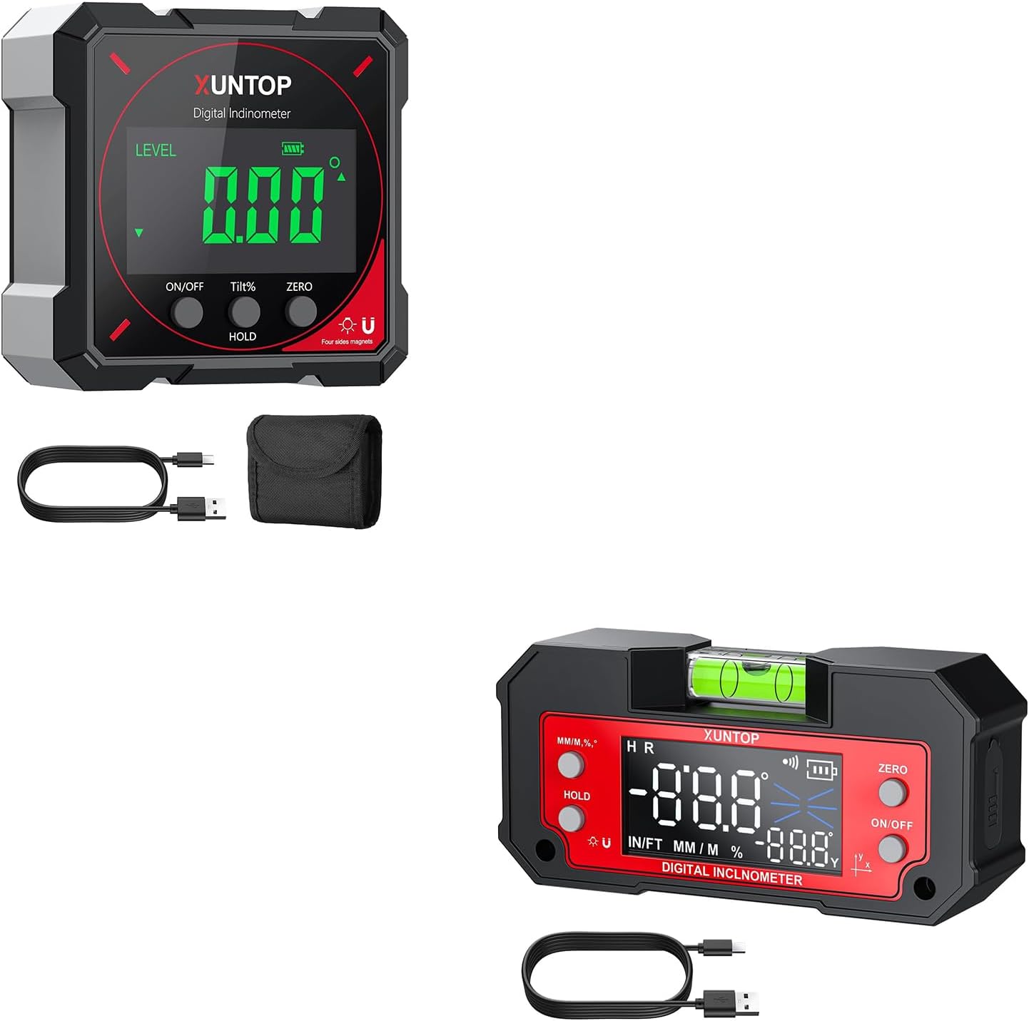 Professional Angle Measurement Kit: 4-Side Strong Magnetic Digital Angle Finder & Dual Axis Magnetic Digital Inclinometer, Rechargeable Level Box for Woodworking, Construction, Table Saw