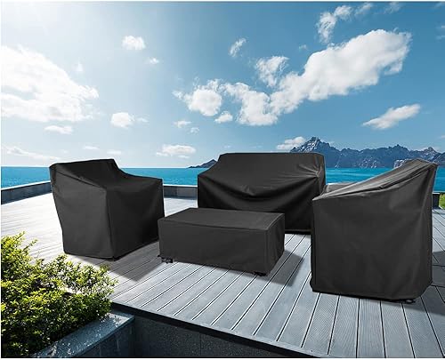 Miniatura 2 de Fundas para muebles de patio, funda impermeable para muebles de exterior, juego de muebles de patio para conversación al aire libre de 4 piezas,