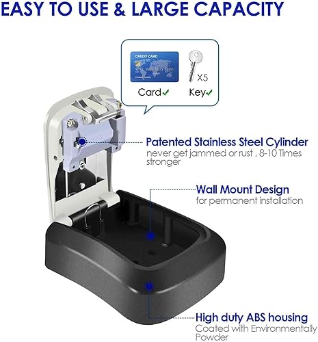 Miniatura 3 de Caja de Seguridad para Llaves, Caja de Seguridad con Combinación Impermeable de 4 Dígitos para Montaje en Pared, Ocultador de Llaves Reajustable,