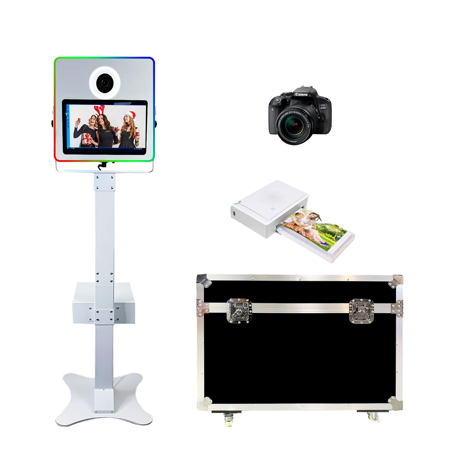 15.6in Portable DSLR Photo Booth Machine Touch Screen Camera Photobooth with RGB Light Ideal for Christmas,Weddings,Parties,Celebrations,and Events Rental (White, Machine+Camera+Printer)