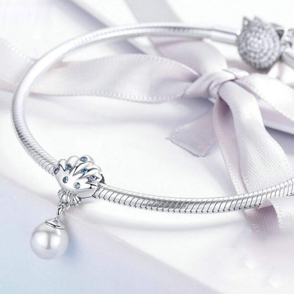 Ocean Charm Seashell Charm Sterling Silver Pearl Charm Bracelets for Women Christmas Valentine's Day for Her Wife Mother Friend - Image 3