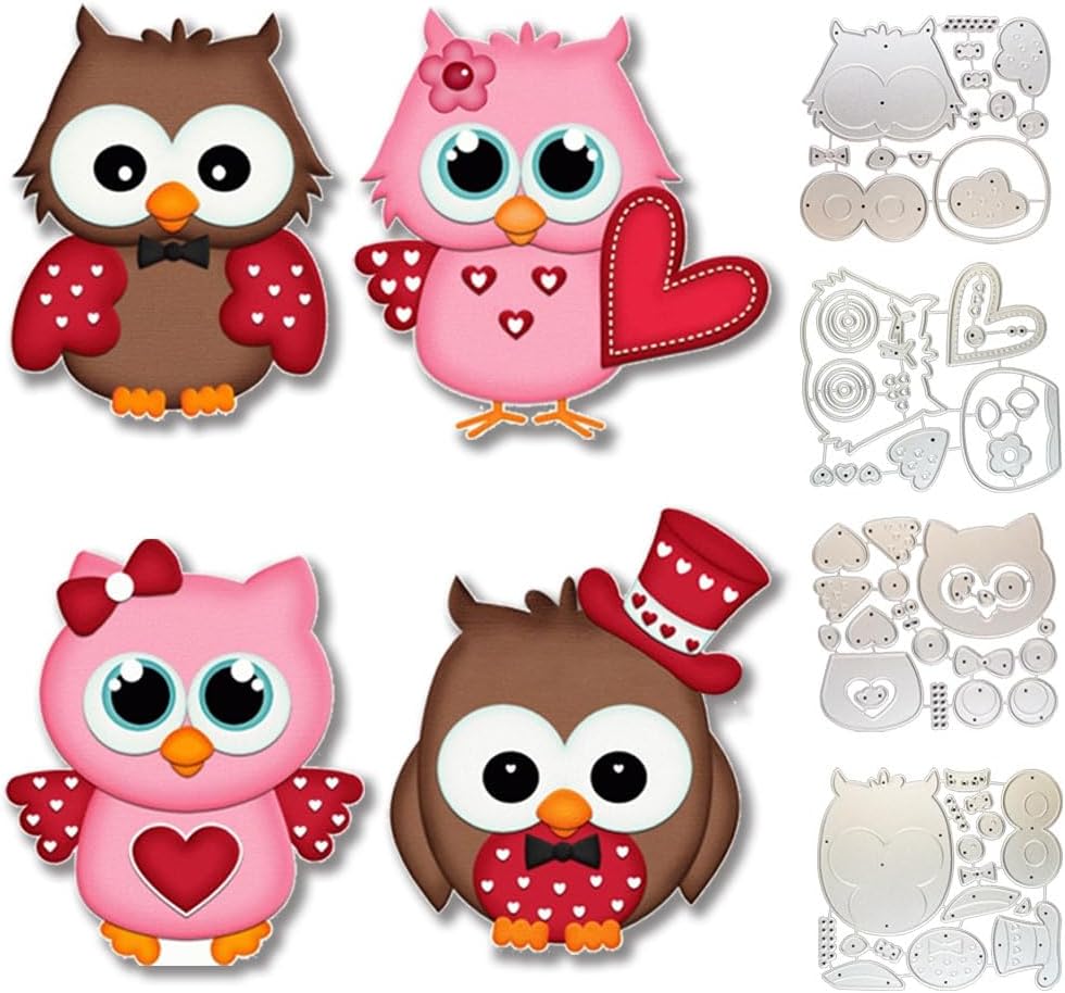 MYLbeter 4 Sets Valentine’s Day Cutting Dies for Scrapbooking Cute Owl Lovers Die Cuts Heart Stencils Template Dies for Card Making Embossing Paper Craft DIY Card Decoration