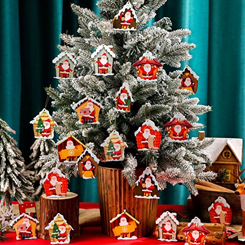 27 Pcs Christmas Ornaments Wooden Santa Ornaments Xmas Tree Decoration Hanging Christmas Santa Claus Tree Ornament Xmas Santa In Outhouse Decoration For Christmas Tree Home Window Holiday Party #TOP4