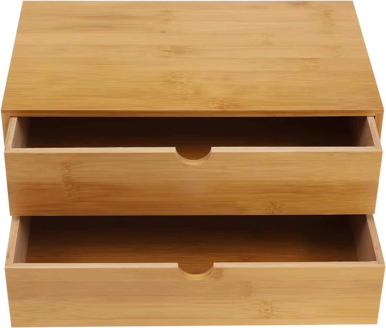 Desktop Organizer, 12.99*7.48*6.3in Bamboo Desk Organizer 2 Drawers Tabletop Storage Organization Box Wooden Countertop Drawers Organizers with 2 Drawers for Cosmetics Collections Toiletries Jewelry