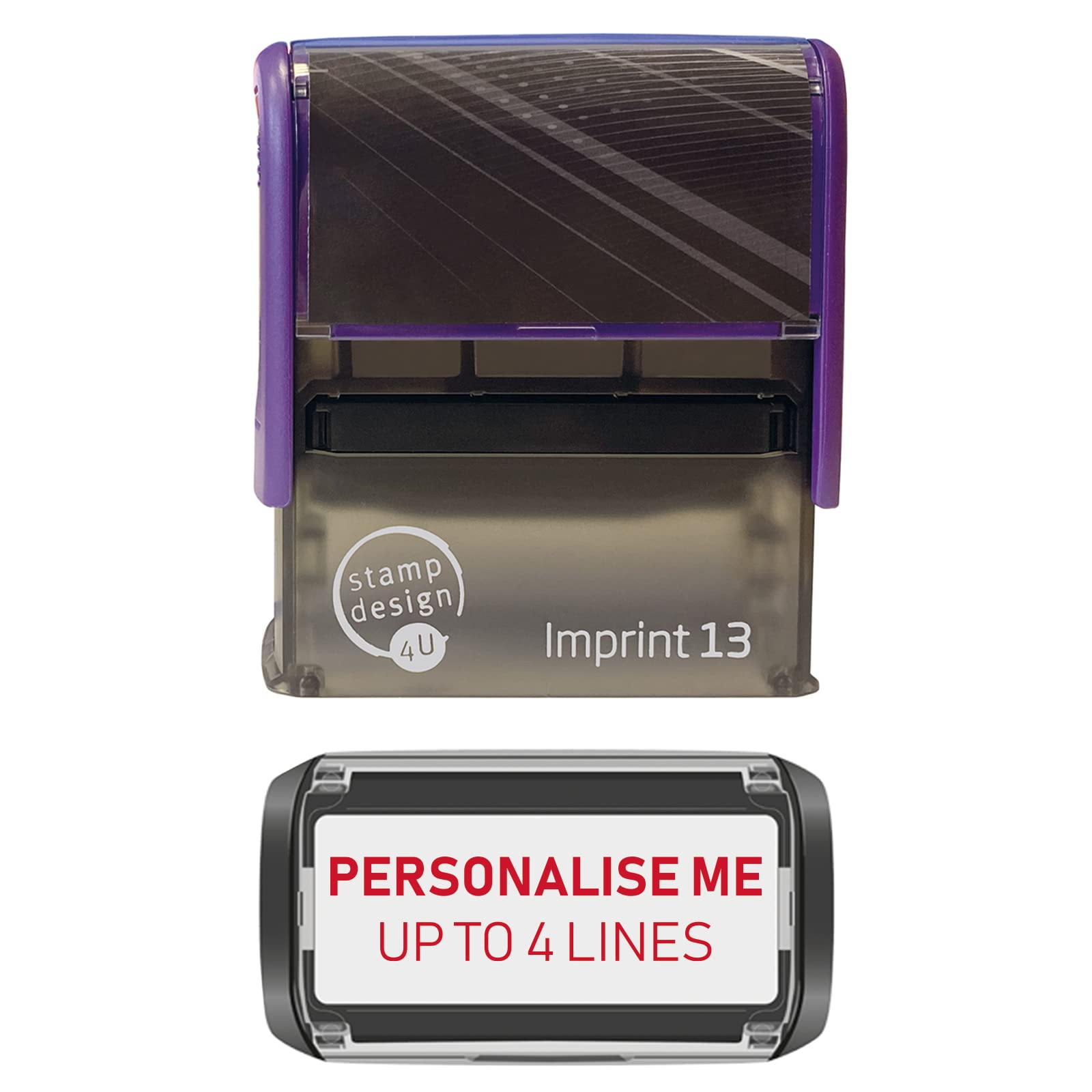 Stamp Design 4U Imprint 13 58x22mm 4 Line Personalised Stamp Premium Custom Made Self-Inking Business Address Rubber Stamp with Red Ink