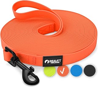 ReaVET Schleppleine für Hunde 10 Meter, Neon Orange I Robuste & wasserfeste Hundeleine lang I Übungsleine mit Griff, Trainingsleine Laufleine für große & kleine Hunde