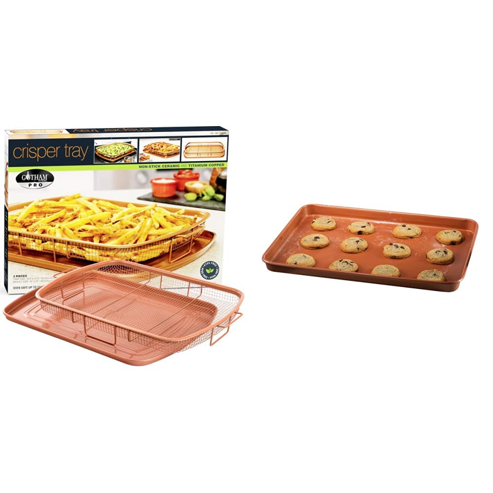 Gotham Steel Air Fryer Tray, Air Fry Basket For Oven, 2 Piece Nonstick Copper Crisper Tray