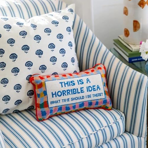 Miniatura 5 de FURBISH Almohada decorativa hecha a mano con punta de aguja, esta es una idea horrible, 9 x 15 pulgadas, almohada decorativa pequeña bordada para