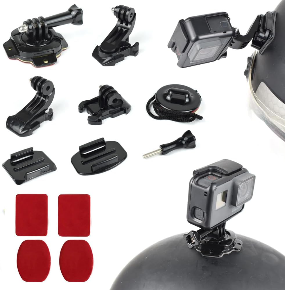 Motorcycle Helmet Top Side Mount Kits Bases and Adhesive Pads Compatible with GoPro Hero 12 11 10 9 8 7 Black DJI Action/Pockect Insta360 Action Cameras