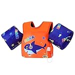 MoKo Toddler Swim Vest for Kids, Arm Floaties for Toddler 20-30-50 lbs, Water Wings with Emergency Whistle, Cute Arm Band Pool Floaties Swim Training Equipment for Pool, Orange Blue Headset Shark