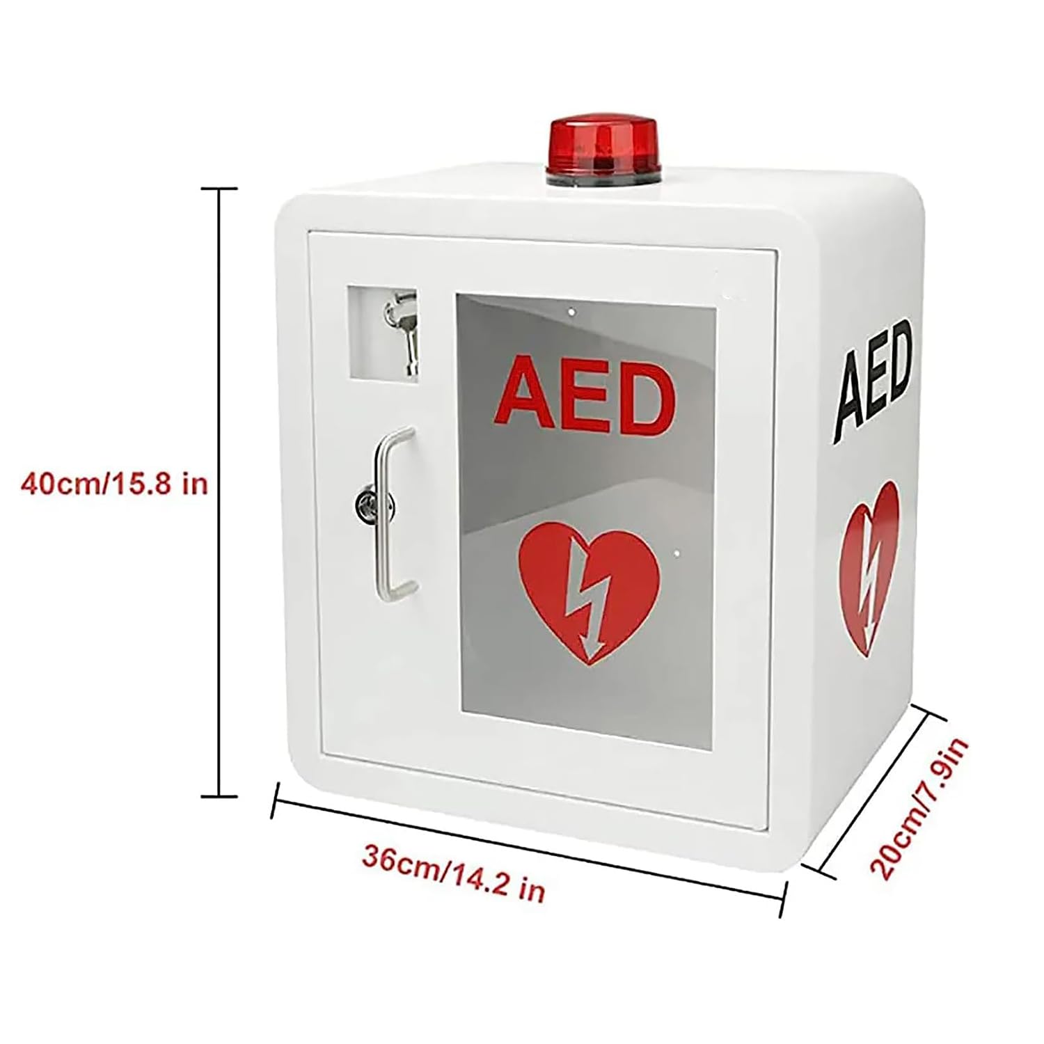 AED-Defibrillator-Aufbewahrungsschrank mit Schlüssel, wandmontierter Erste-Hilfe-Kasten aus Stahl für Zuhause, Pflege, Bus, öffentliche Orte – passend für die meisten AED-Modelle, Defibrillationsala