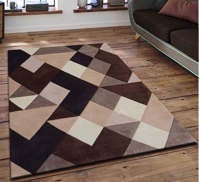 AEARTH HOME CARPET Handmade Export Quality Tufted Pure Woollen Latest Geometrical Carpet for Living Room Size 3 x 5 feet ( 90 X 150 cm )