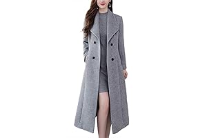 Women's Chic Shawl Collar Work Double Breasted Maxi Long Wool Pea Coat
