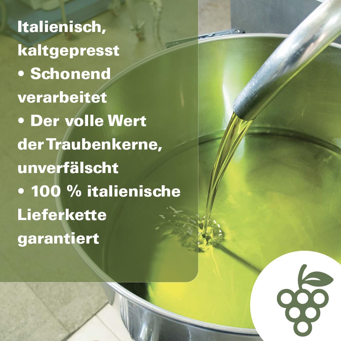 PIAVE 1938 – Traubenkernöl 25L – Kaltgepresstes Italienisches Traubenkernöl – Hoher Rauchpunkt 245°C – Reich an Omega-6 und Vitamin E – Pflanzliches Profiöl für Frittieren, Backen, Kochen