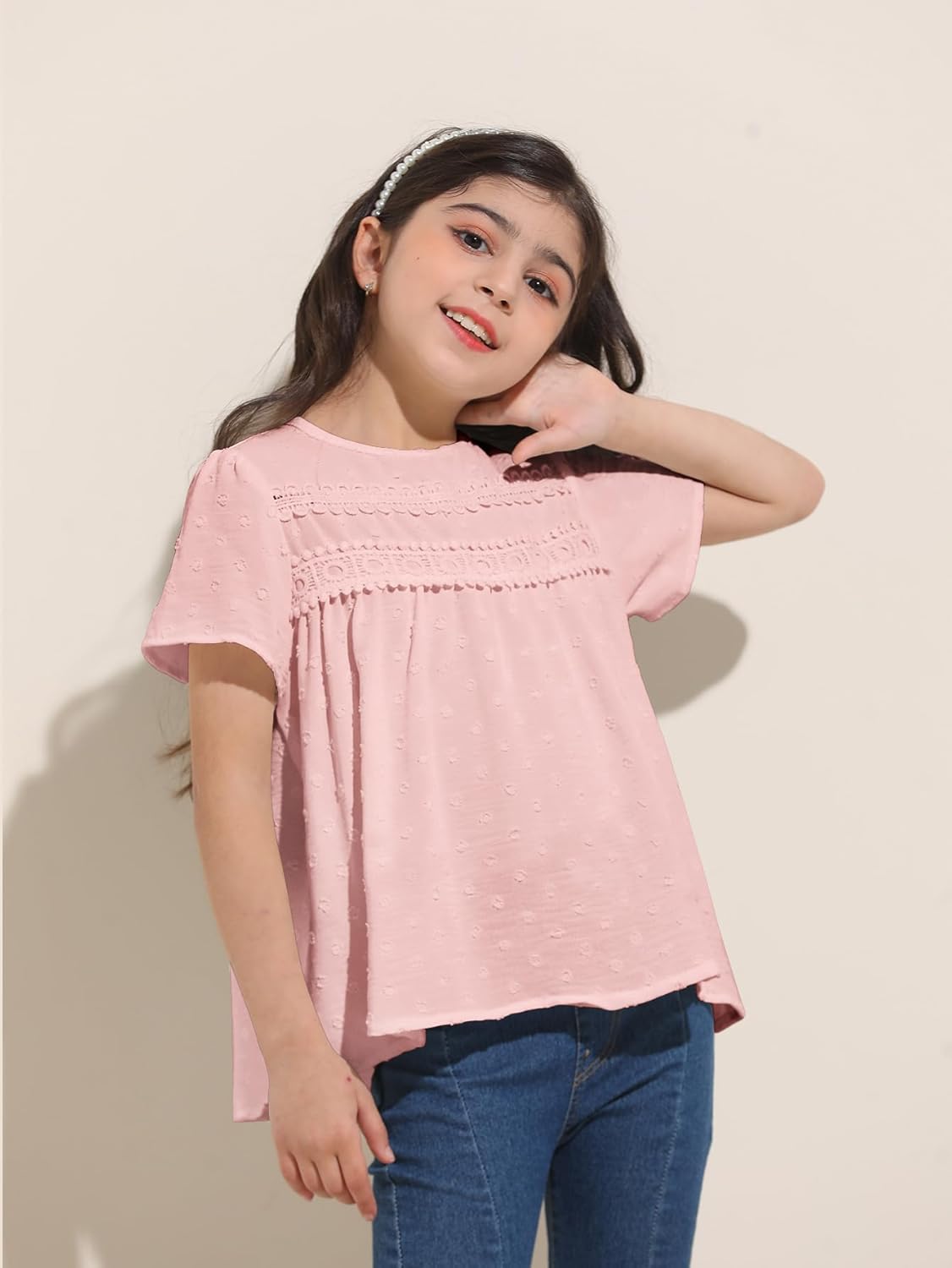 Girl Cute Short Sleeve Shirts Casual Chiffon Blouses Flowy Hem Boho Tunic Tops 4-12 Years - Image 4