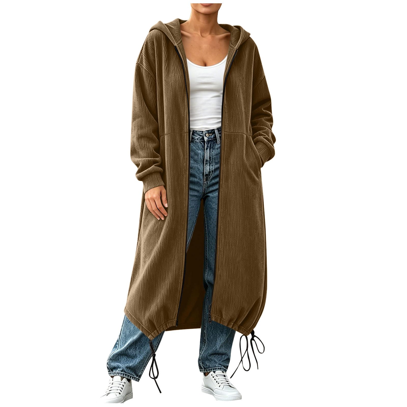 Générique Sweat Long avec Capuche Zippé Femme Élégant avec Poche Sweats Velours Casual Mode Pullover Classique Soft Manches Longues Respirante Streetwear Casual Confort Outdoor Sweat-Shirt