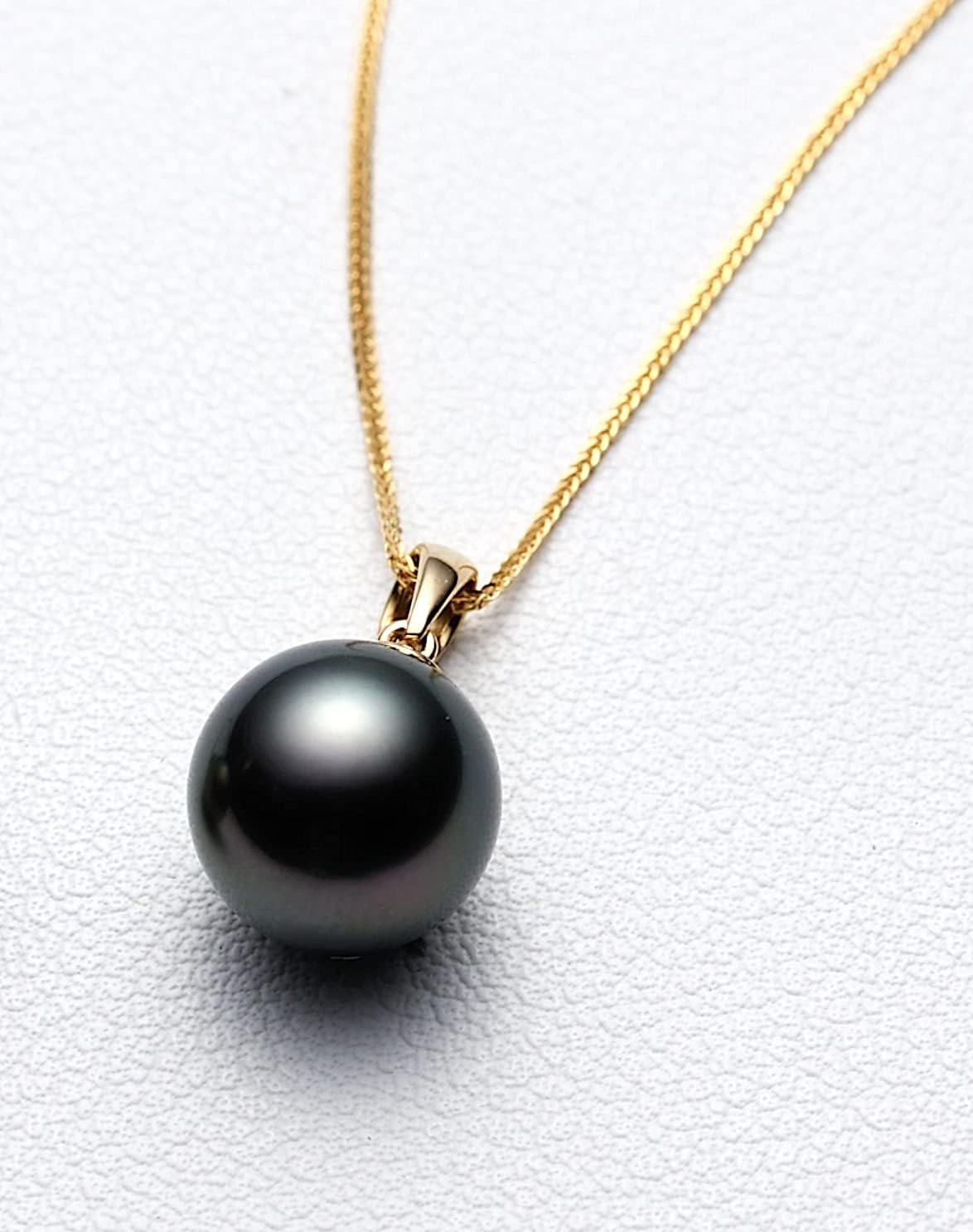 CHAULRI Real Gold 9-10mm Tahitian Black Pearl 18K Pendant Necklace w/ 18 Inch 18K Gold Wheat Chain - Jewelry Gifts for Women