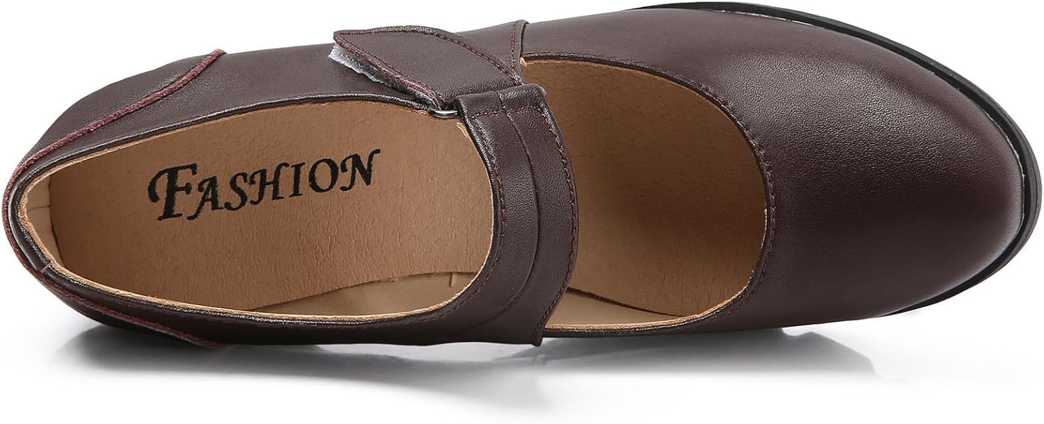 DADAWEN Women's Leather Classic Mid Heel Mary Jane Square Toe Oxfords Platform Dress Pumps Shoes - Image 6