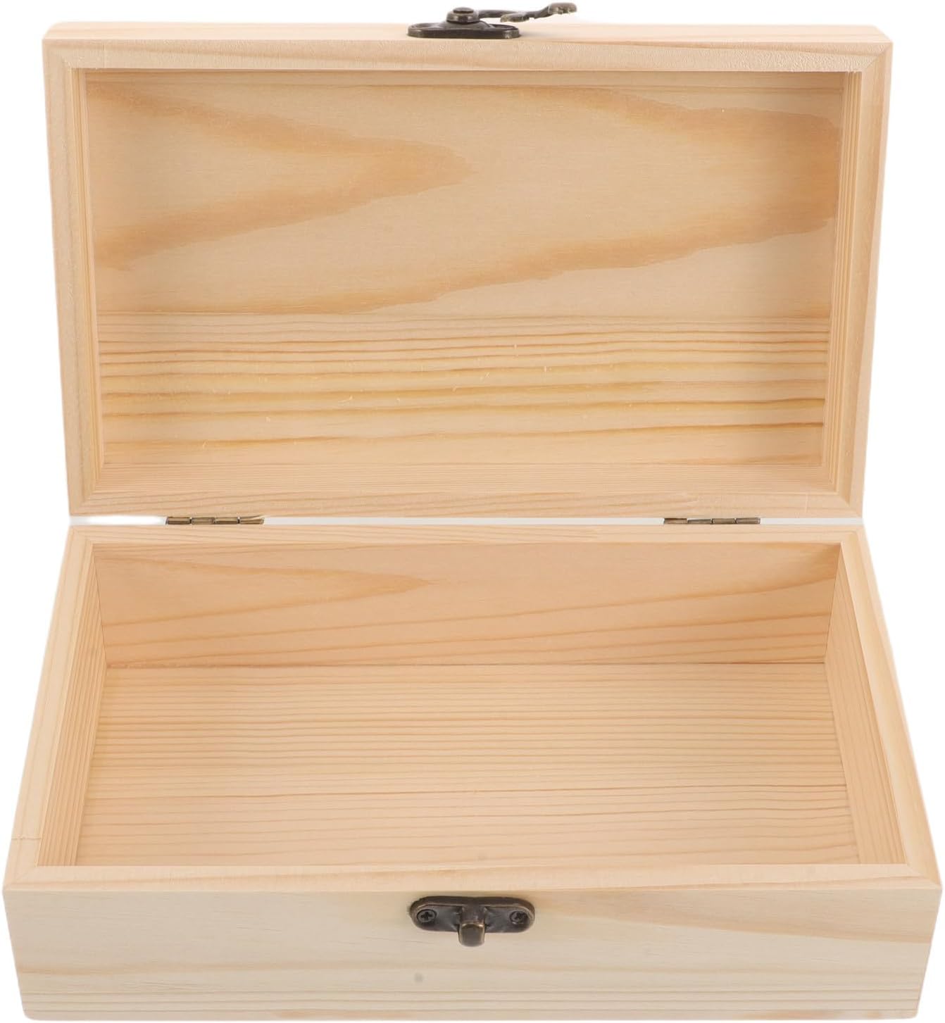 Toyvian Unfinished Wooden Jewelry Box Rectangle with Latch DIY Paintable