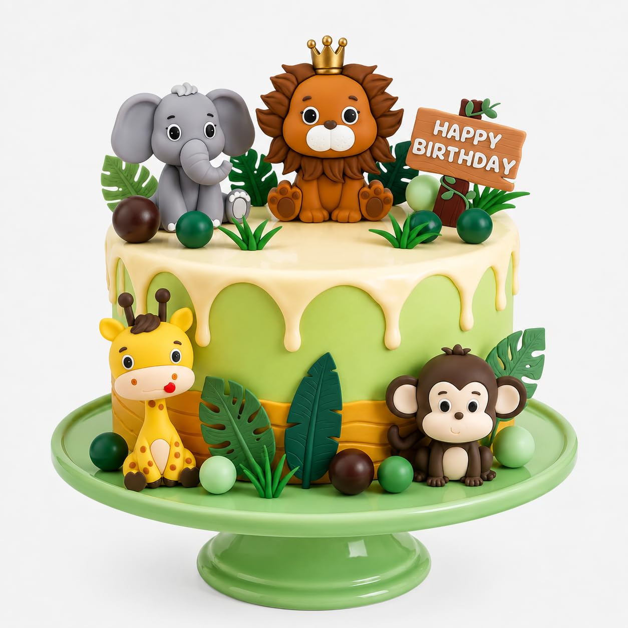 Dekoracja na tort, dżungla, safari, 19 sztuk, na urodziny dziecka, lew, żyrafa, małpa i słoń, idealna dekoracja na imprezę tematyczną safari, baby shower i urodziny, zwierzęta urodzinowe