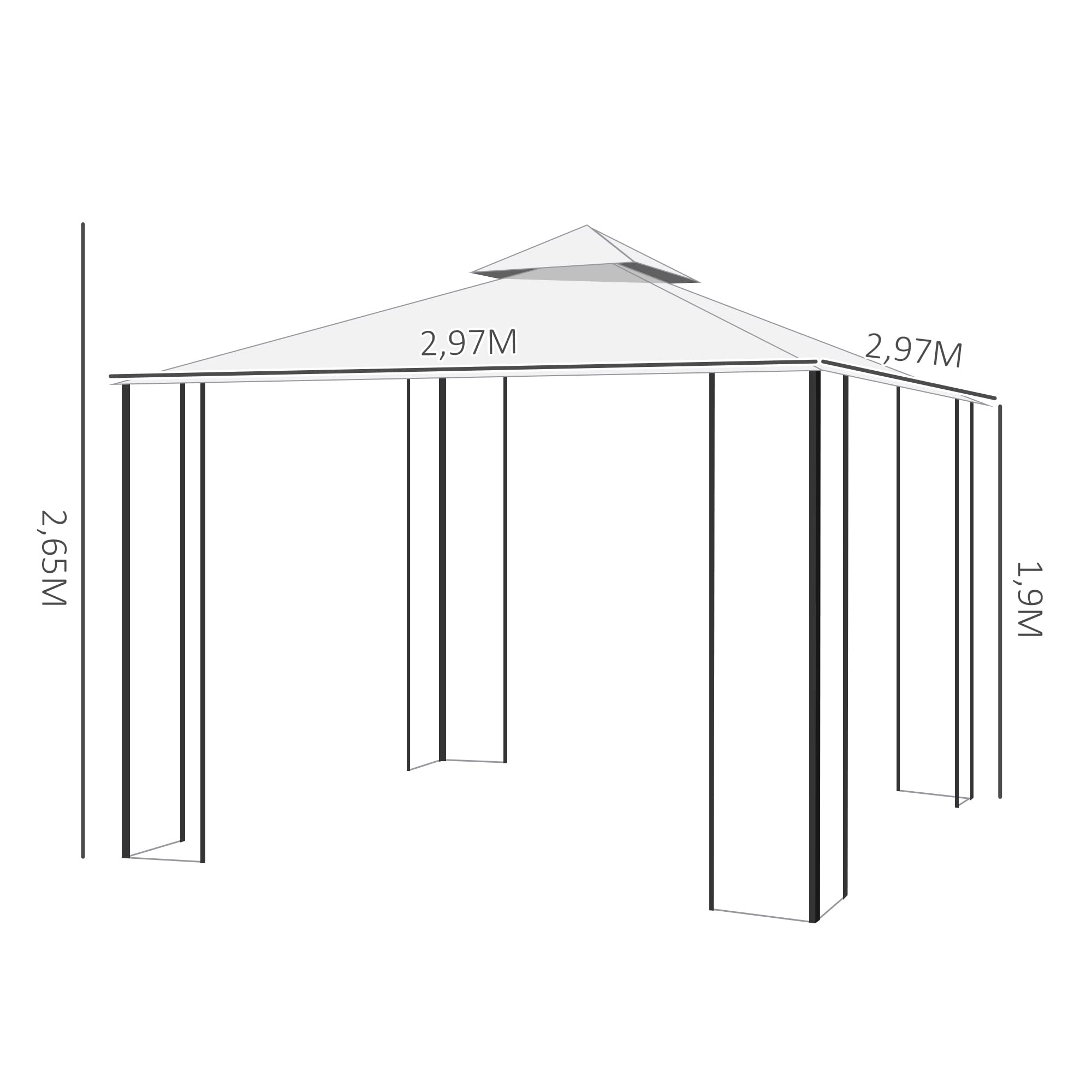 Outsunny Cenador de Jardín 3x3 m Pabellón Doble Techo Ventilación Beige | para Exterior, Marco de Acero Anti-UV, para Fiestas, Eventos, Patio al Aire Libre