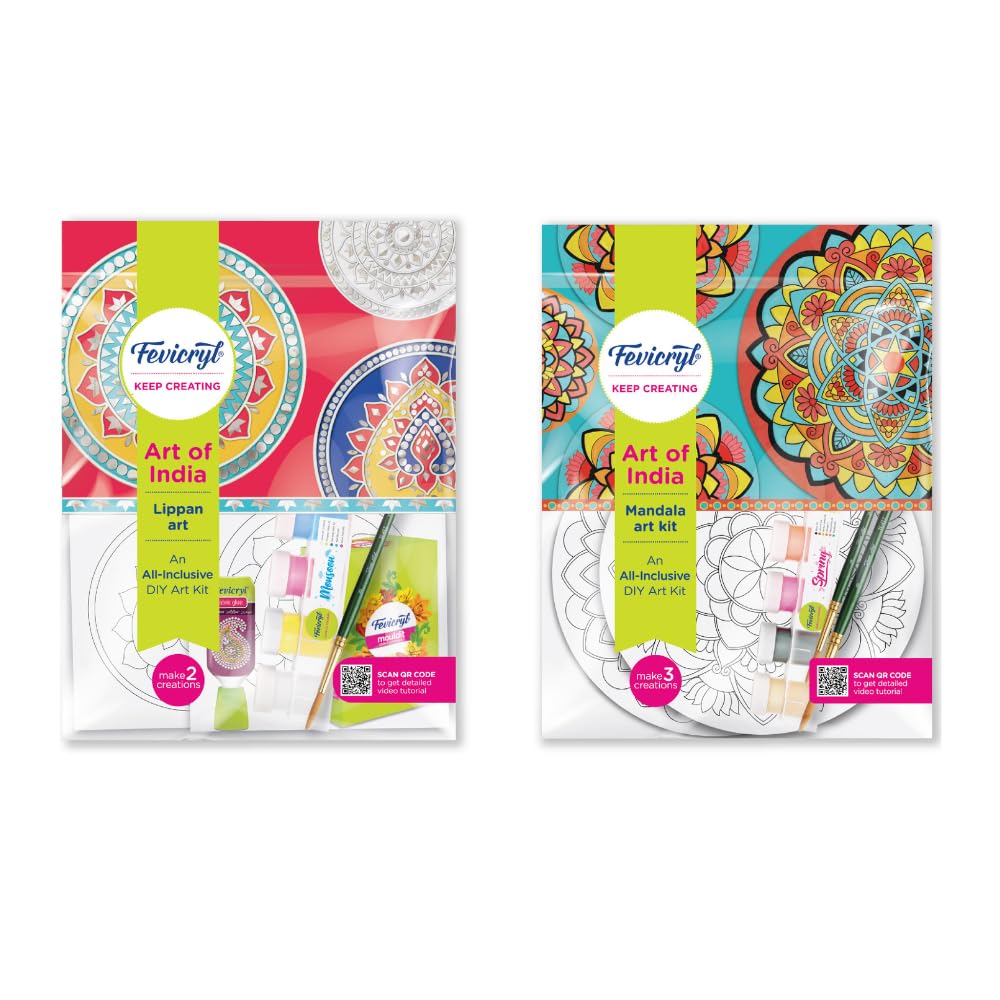 Fevicryl Mandala & Lippan Art Kit | Includes Pre-Printed Circular Wooden MDF Board, Acrylic Paints, Brushes, Art & Craft for Artists, Students, Children, Gift for hobbyists, Boys, Girls Above 14+