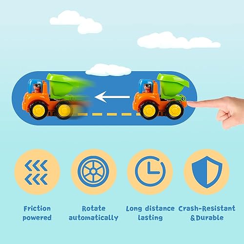 Miniatura 5 de Juego de tractor, excavadora, camión mezclador y volcador de fricción Push and Go de Huile, para bebés y niños