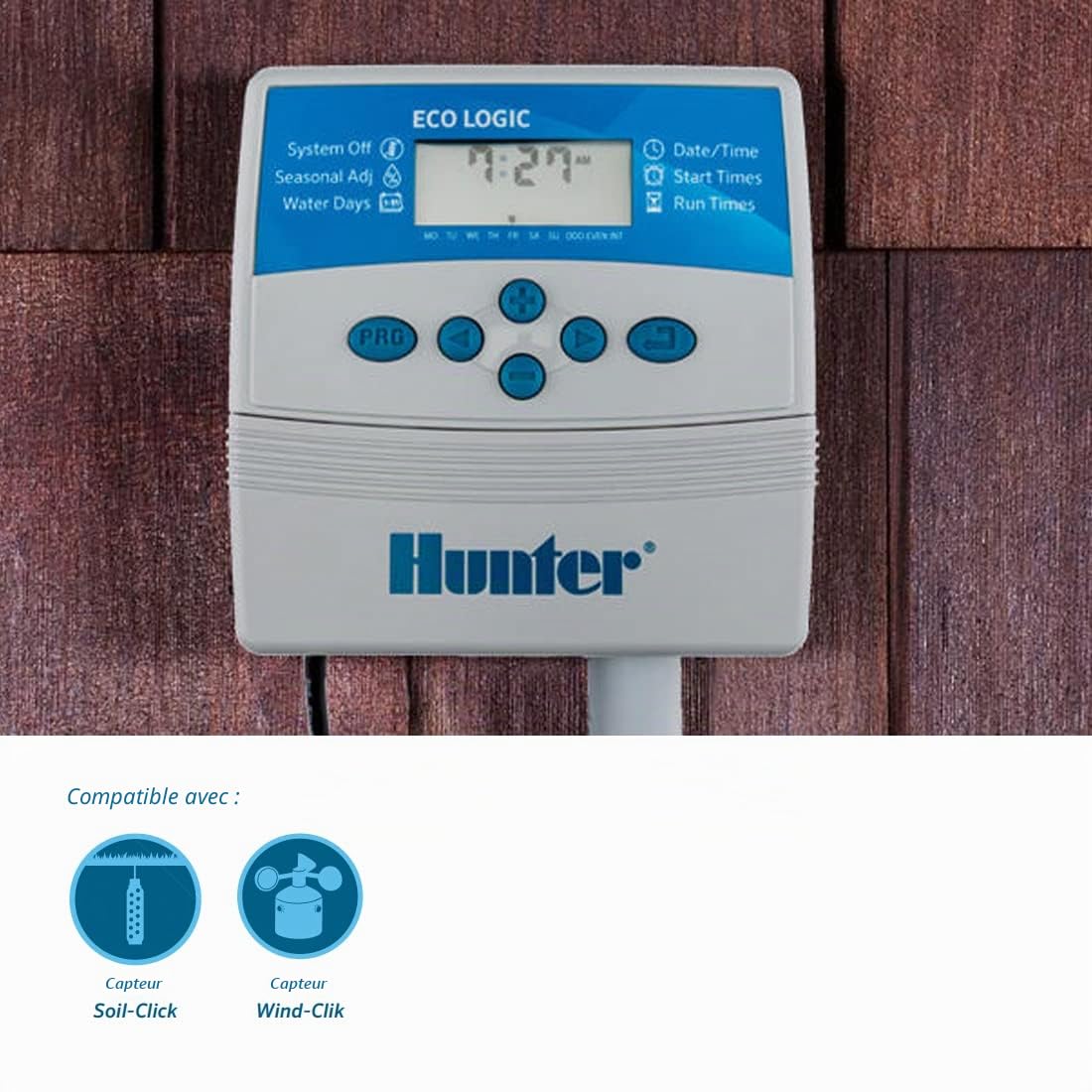 GNCGarden Programmeur d'arrosage électrique Eco Logic 6 stations Interior Hunter - Hunter ELC-601I-E - Hunter Eco-Logic Programmeur d'intérieur - Minuterie d'arrosage 24V