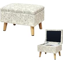 lumizone Small Ottoman with Storage Foot Rest Foot Stool Print-Beige | Padded Seat Pet Step for Dog Under Desk Stool for Living Room Bedroom Office Entryway