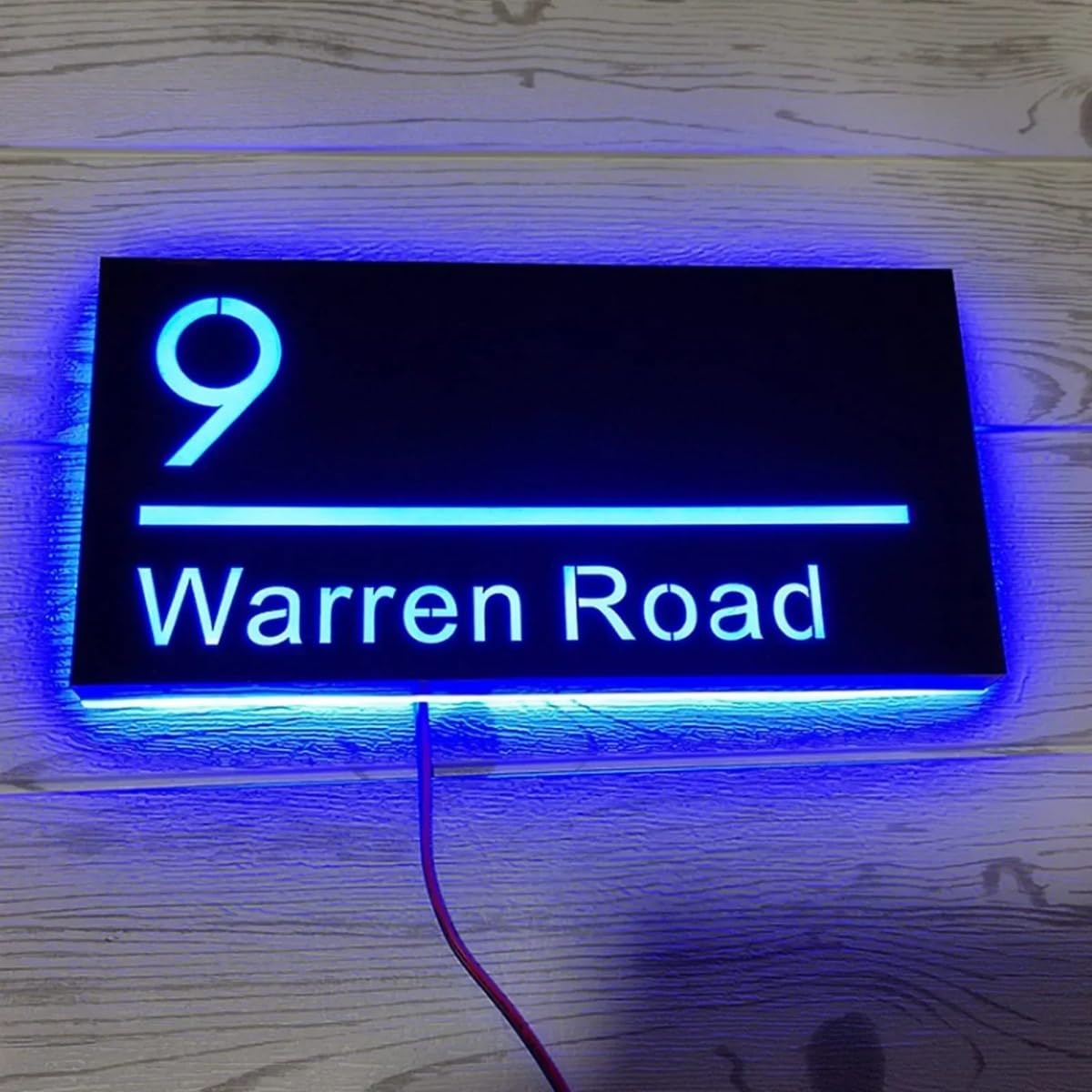 Individuelle LED-Hausnummer, beleuchtetes Hausnummernschild, personalisierbar, mit Hintergrundbeleuchtung, Hausnummernschild (mehrfarbig)