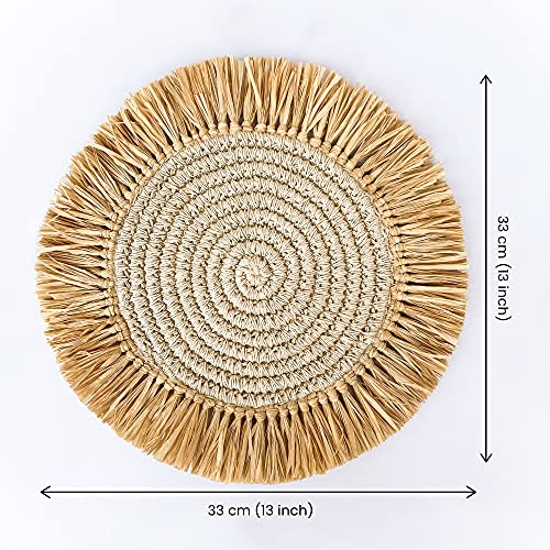 Nobbys Bleached Jute Crochet Placemat With Natural Raffia Fringes (Pack Of 4) #TOP4