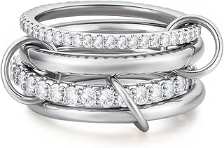 14K Gold Plated Interlocked Stackable Rings for Women Non Tarnish,Gold and Silver Cubic Zirconia Statement Rings Set,Mixed Metals Ring Two-Toned Connected Bands Stacking Jewelry