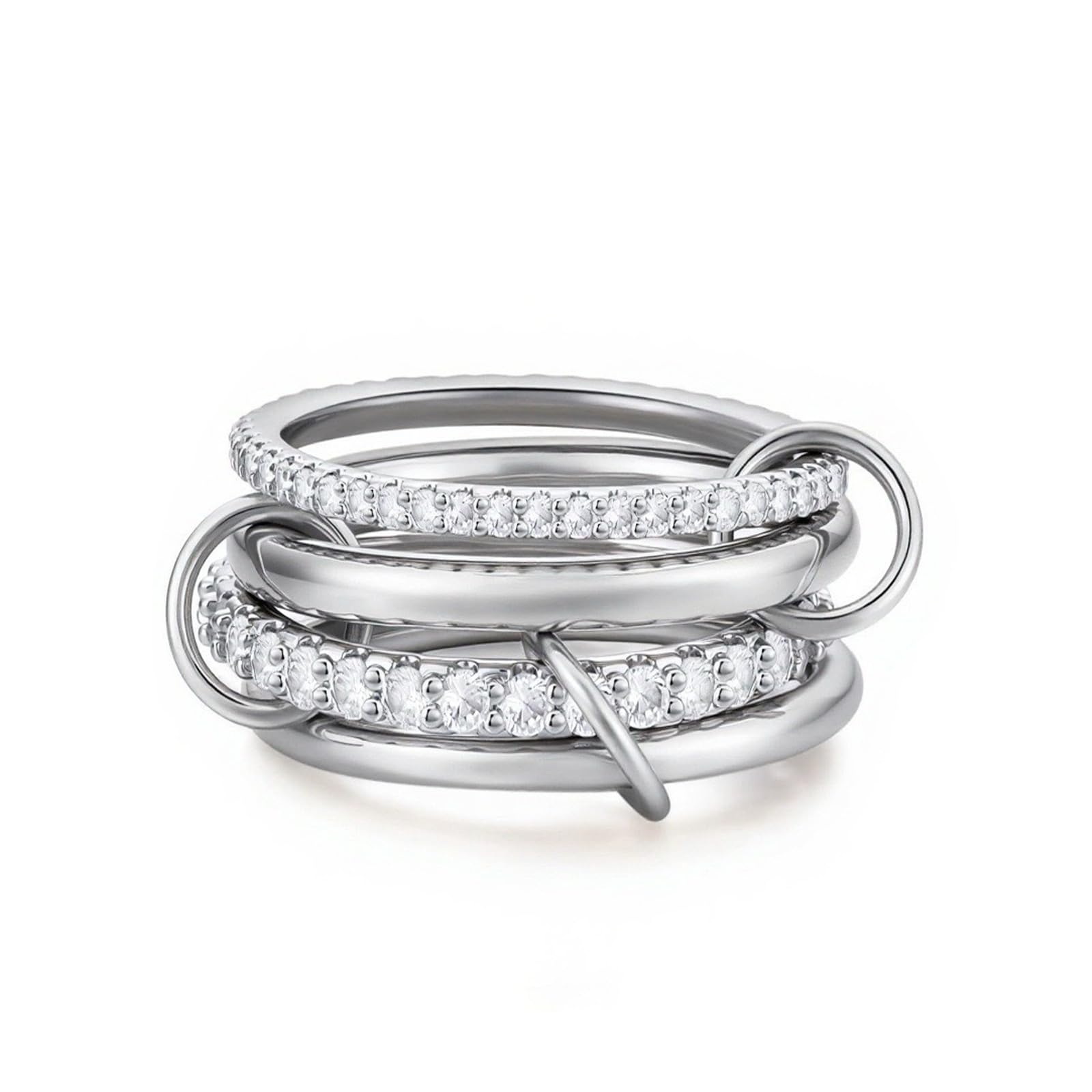 14K Gold Plated Interlocked Stackable Rings for Women Non Tarnish,Gold and Silver Cubic Zirconia Statement Rings Set,Mixed Metals Ring Two-Toned Connected Bands Stacking Jewelry