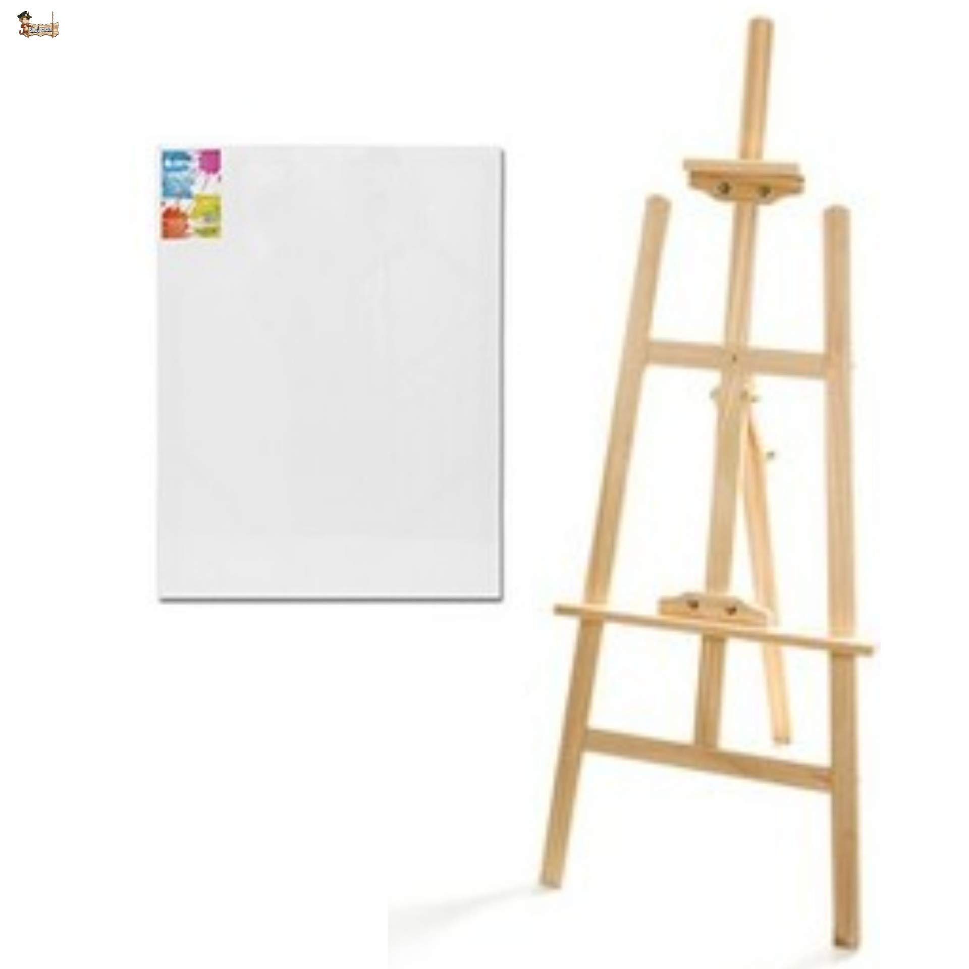 BricoLoco drewniana sztaluga na płótnie sztaluga do malowania dla dzieci dorosłych 120 cm plus płótno 80 x 100 cm zestaw płótno i sztaluga malarska