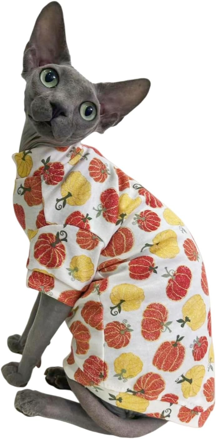 Pumpkin Sphynx Cat T Shirt Hairless Cat Clothes Pet Kitten Apparel | Limited Edition, Elastic, Thin For Summer, Cute Halloween Pattern, Cats & Small Dogs Apparel
