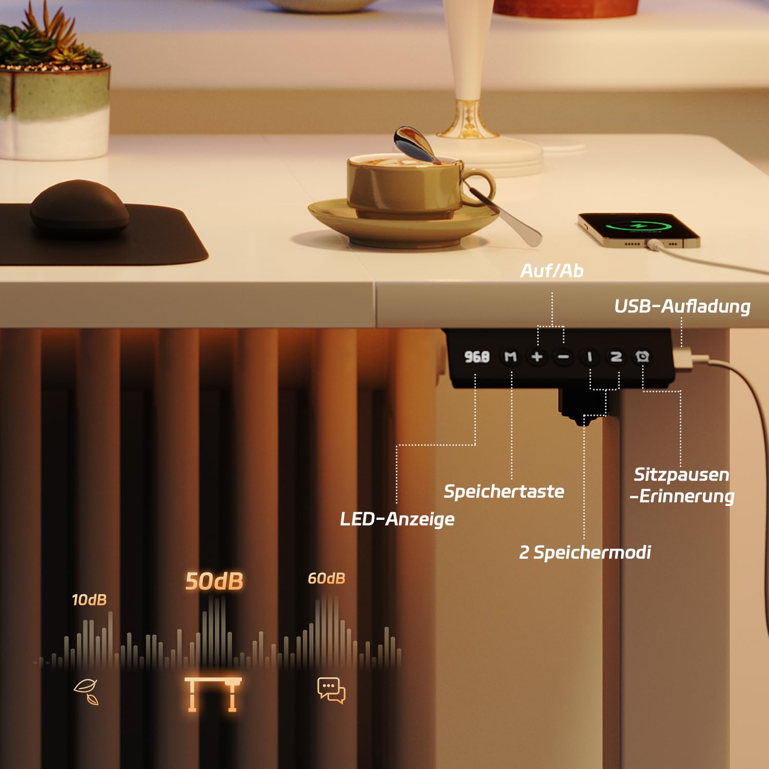 JUMMICO Höhenverstellbarer Elektrischer Stehtisch 160 x 80 cm mit Schublade und Haken – Höhenverstellbarer Sitz-Steh-Tisch mit Stabilem Stahlrahmen, Breiter Stehtisch für das Homeoffice, Weiß