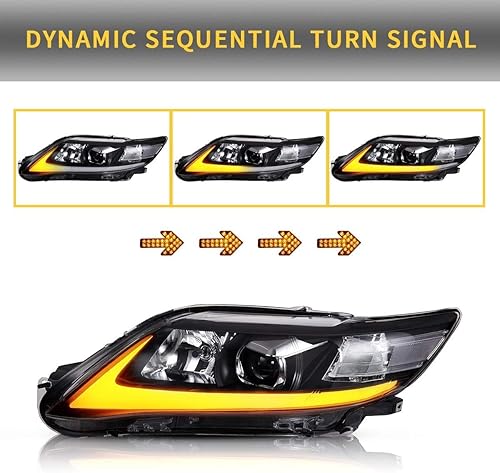 Miniatura 4 de VLAND - Faros delanteros LED compatibles con Toyota Camry 2010 2011 BaseLEXLEHybridSE Sedan, versión estadounidense, con señal de giro secuencial,