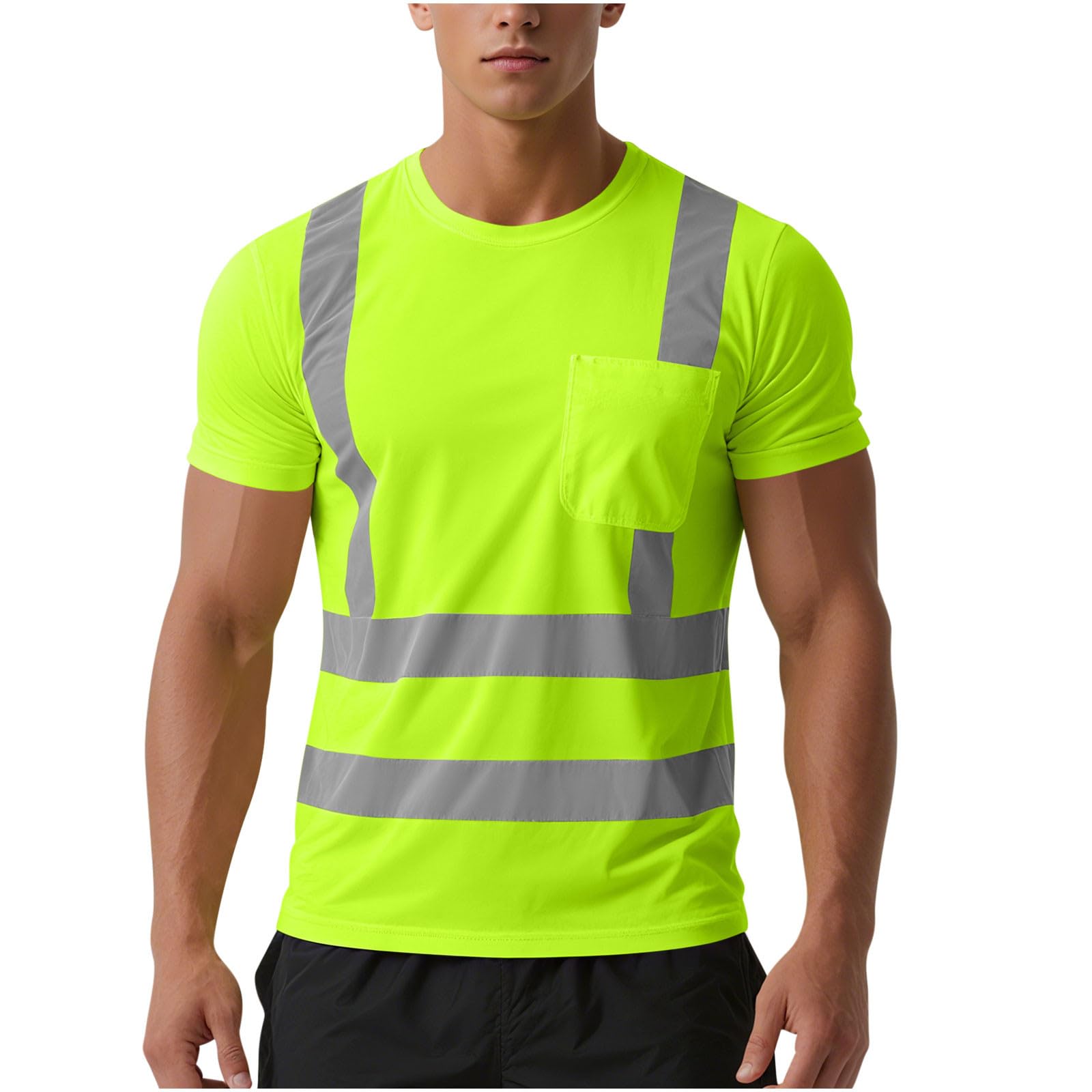 High Visibility Shirts for Men Women Short Sleeve Safety T-Shirts Class 3 Hi Vis Reflective Construction Work Shirt
