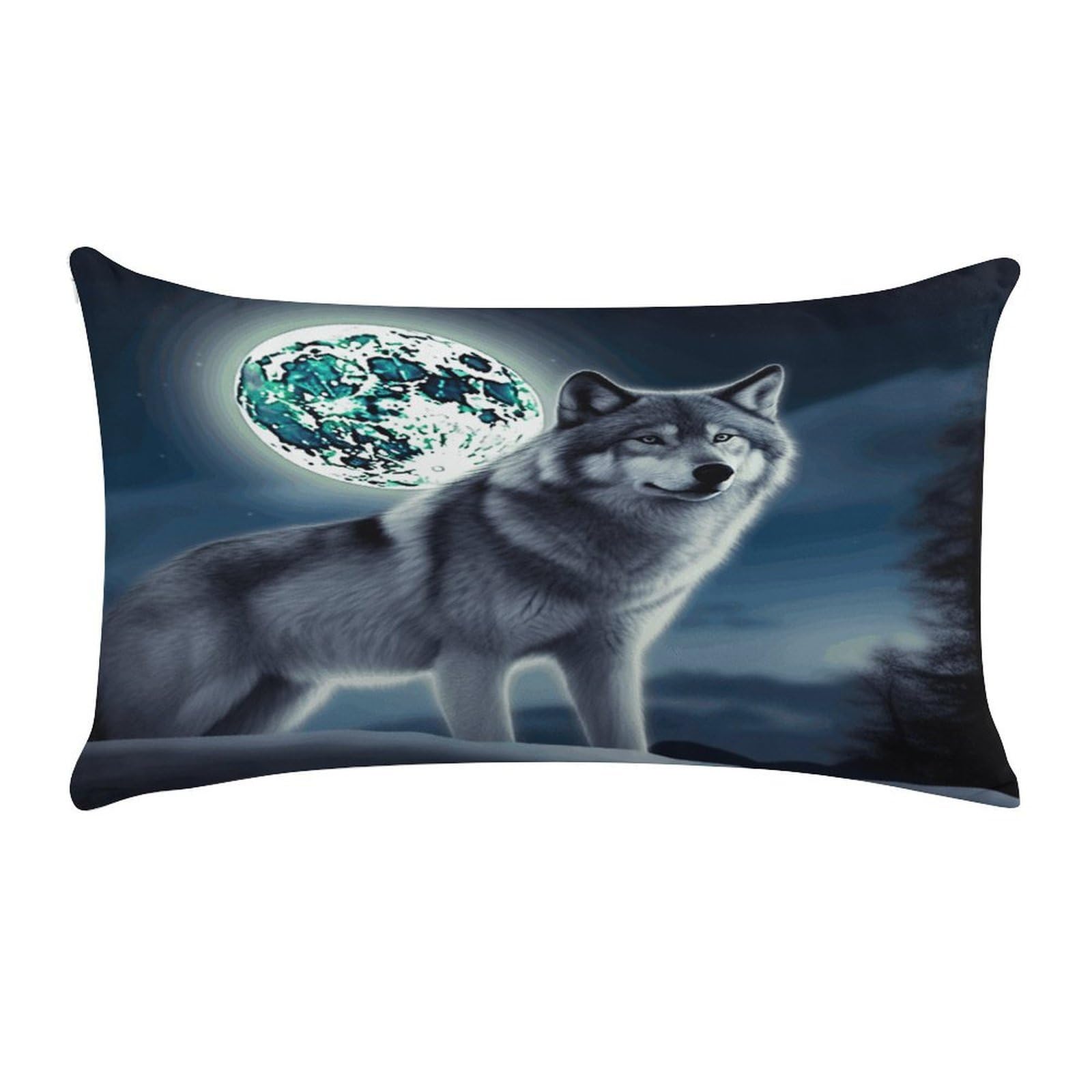 VstaDank Wolf Under Moon Pillow Cover Pillowcase for All Seasons Short Plush Body Pillow Case Soft Cozy Fuzzy Lumbar Long Pillow Cover for Bed Sofa Bench 20 X 12 Inches