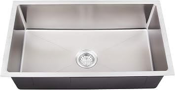 Zuhne Forte 31 Undermount Kitchen Sink, Single Bowl 18 Gauge T304 18/10 Stainless Steel, Brushed Grain Finish, Tight Radius Corners, 31 x 18 x 9 in