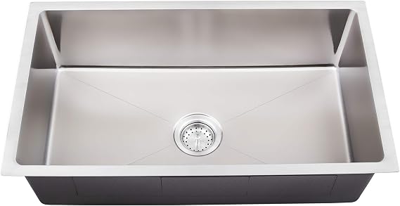 Zuhne Forte 31 Undermount Kitchen Sink, Single Bowl 18 Gauge T304 18/10 Stainless Steel, Brushed Grain Finish, Tight Radius Corners, 31 x 18 x 9 in