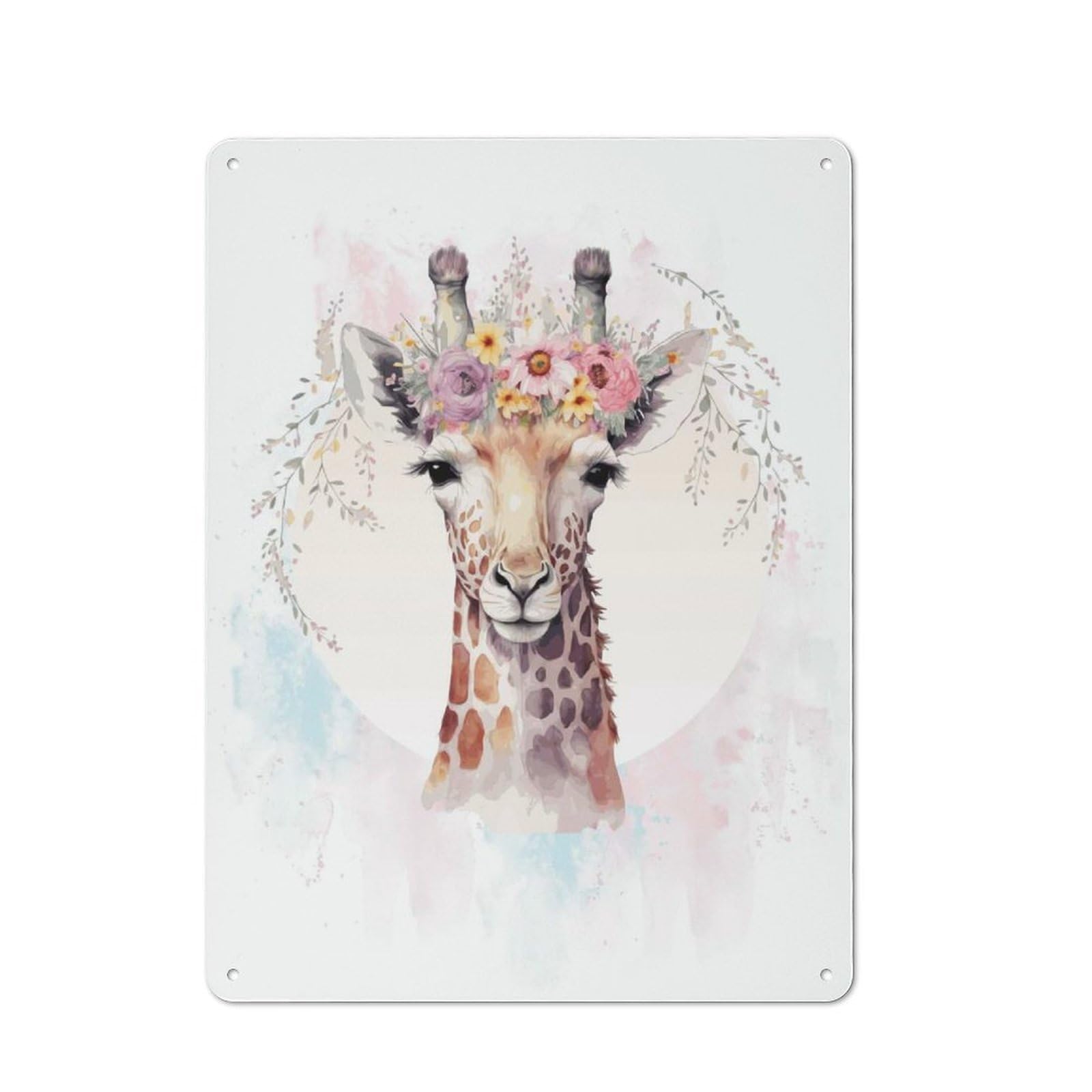Junmoney Style-4 Industrial Floral Giraffe Painting Tin Sign 40X30cm, Garage Wall Decor For Garage, Hobby Room, Office Or Man Cave