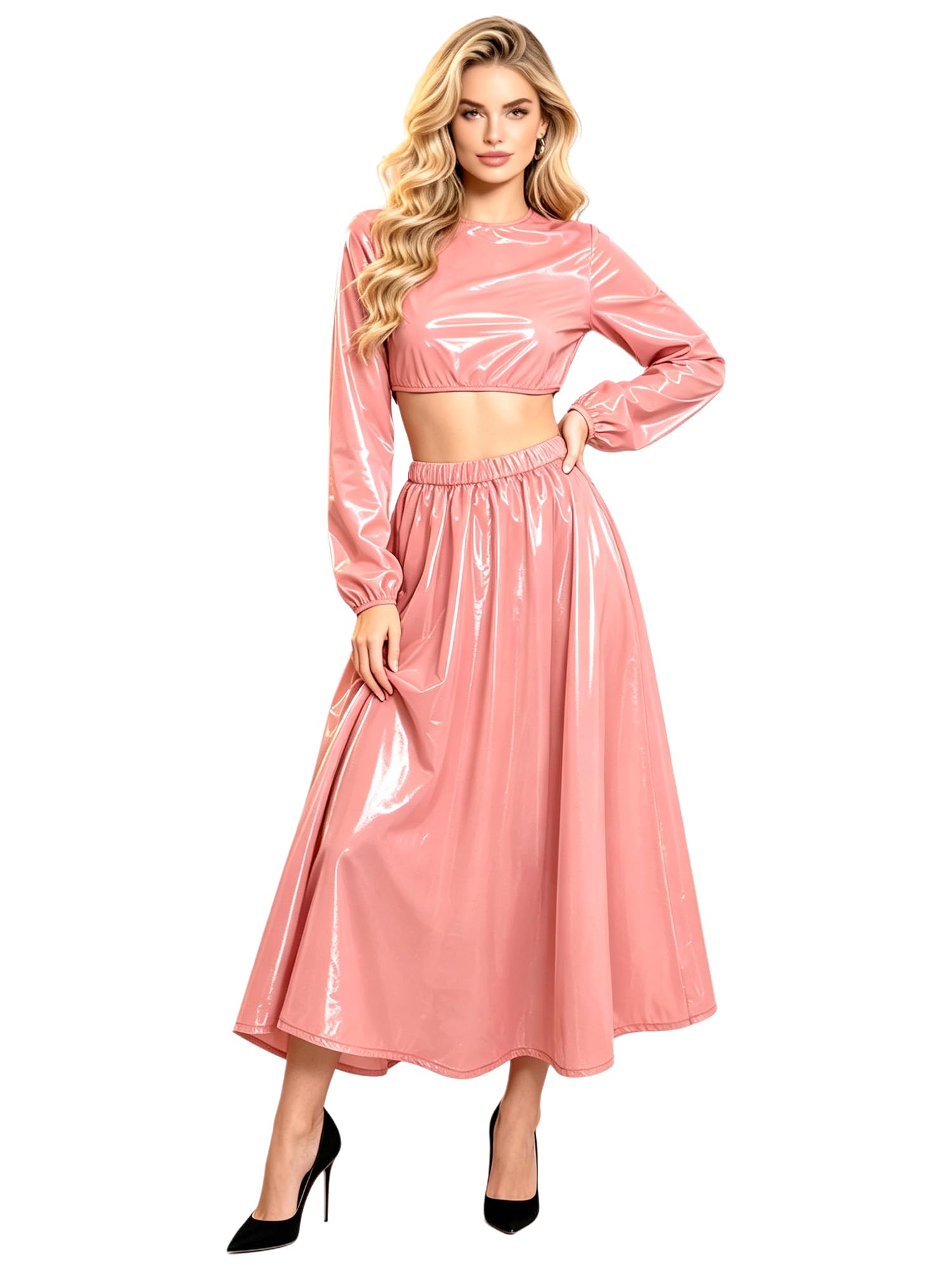 Femme Ensemble De Danse Crop Top Et Jupe Maxi Costume Rave Party