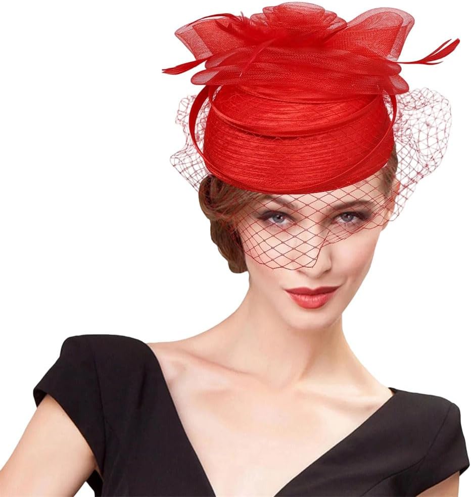 Women's Wedding Fascinators Hat with Feather Veil for Cocktail Tea Party Dress Elegant Church Occasion