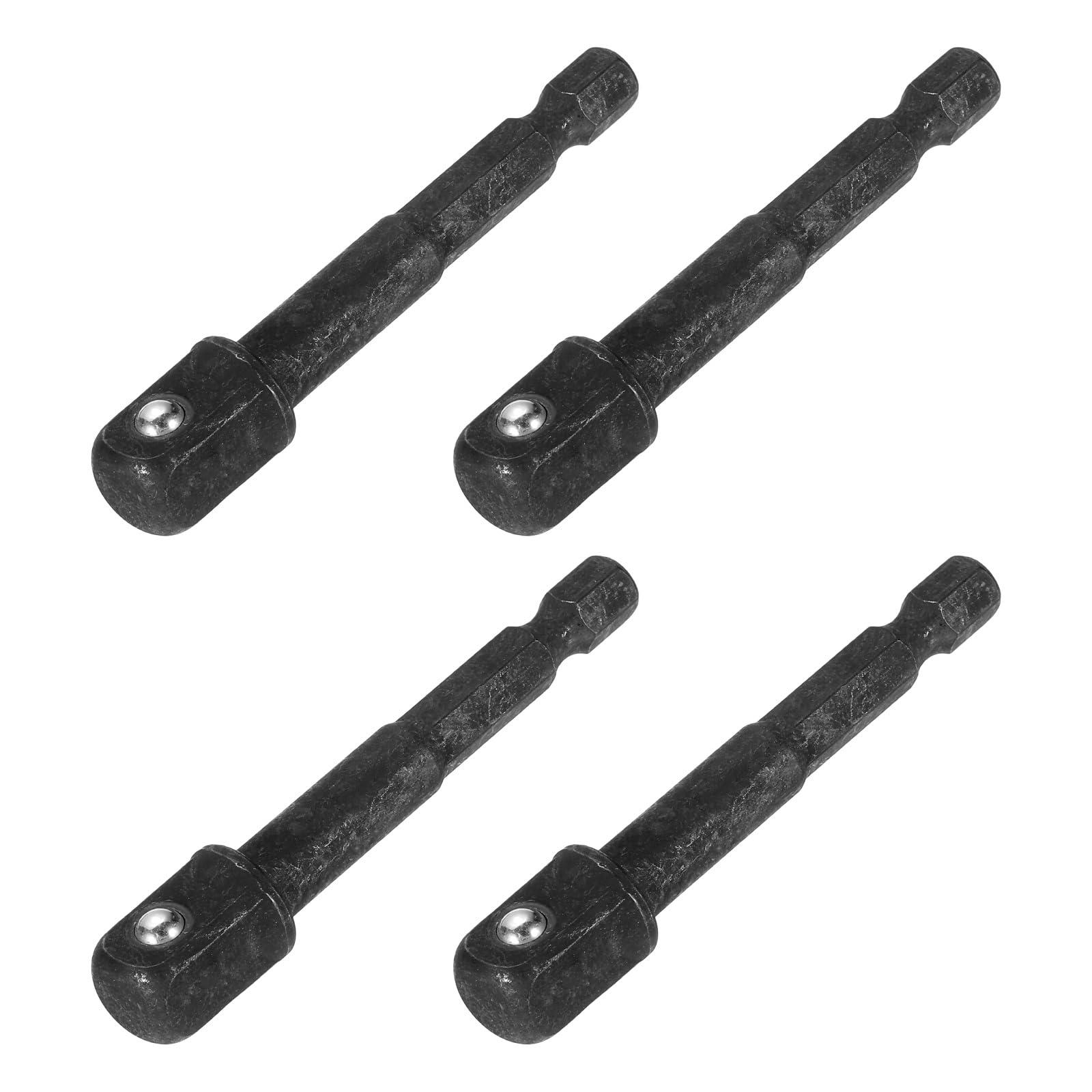 sourcing map 4pcs Impact Socket Adapter 3/8" Square Drive 1/4" Hex Shank 2.6" Long Extension Bit for Axle Nut Driver Drill Socket Sets, Black