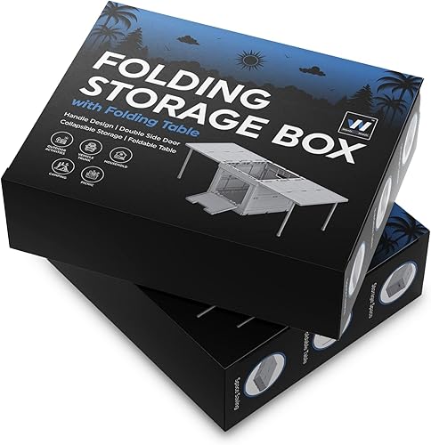 Miniatura 6 de WantsAndNeeds - Caja de almacenamiento plegable con tapa, caja organizadora de plástico portátil 2 en 1 con mesa plegable, bolsa de almacenamiento
