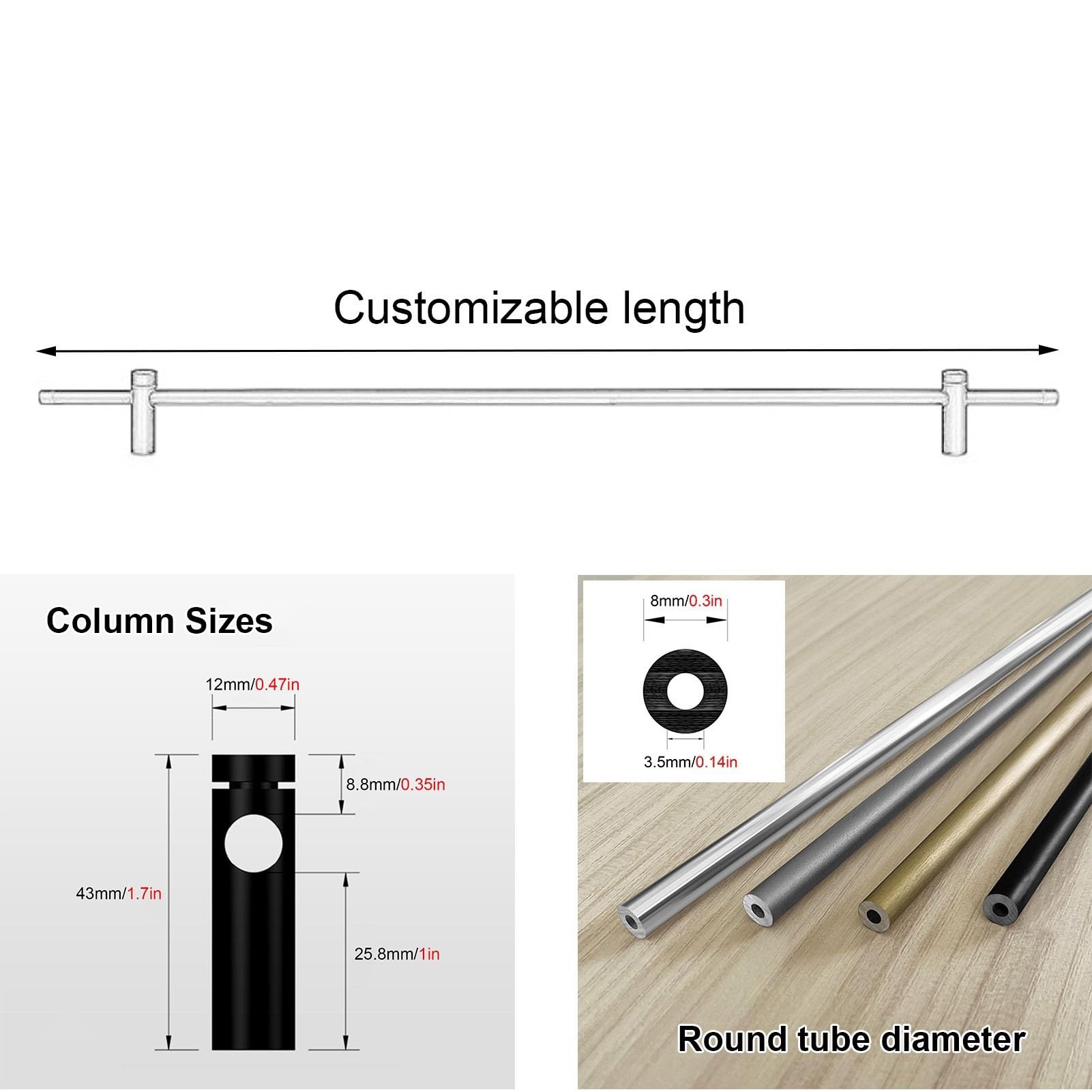 Barandilla para estantes, Paquete de 4 rieles de Aluminio Negro de 42", barandilla Flotante Ajustable para estantes de cristalería y Objetos de colección, barandilla Decorativa para gabinete