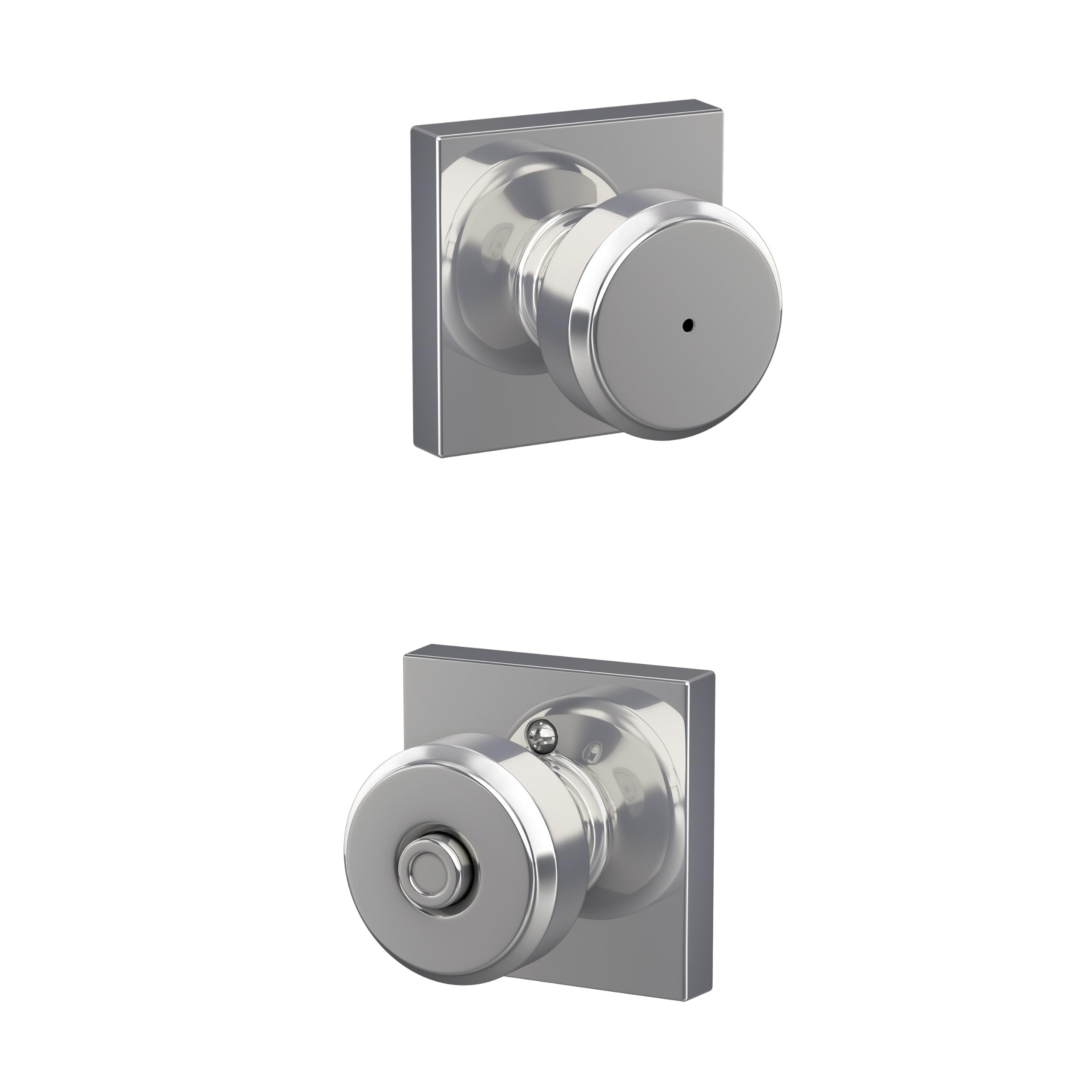 SCHLAGE F40 BWE 625 COL Bowery Knob with Collins Trim Bed & Bath Privacy Door Lock, Bright Chrome